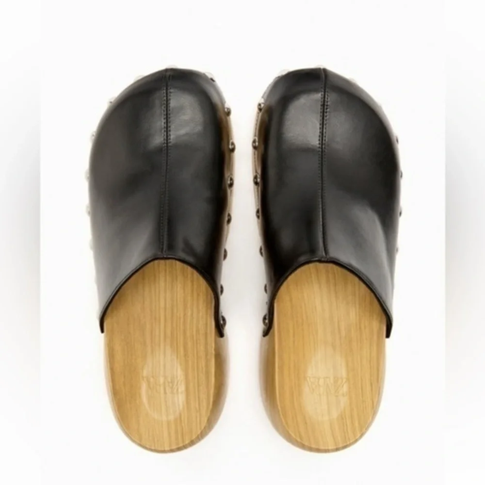 New Zara | Sliver Studded Black Clogs Shoes - Picture 7 of 10